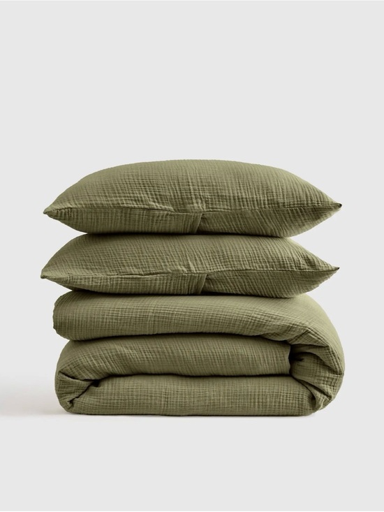 Quince Other - Quince Organic Cotton Gauze Duvet Cover Set King/Cali King Color: Olive